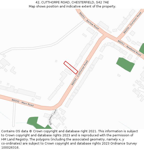 42, CUTTHORPE ROAD, CHESTERFIELD, S42 7AE: Location map and indicative extent of plot