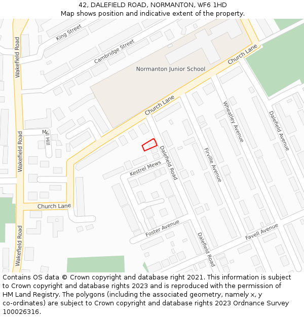 42, DALEFIELD ROAD, NORMANTON, WF6 1HD: Location map and indicative extent of plot