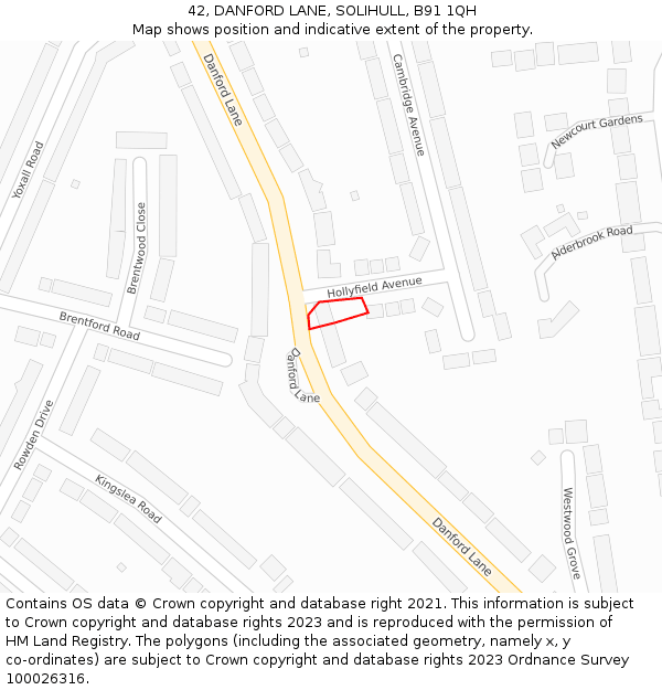 42, DANFORD LANE, SOLIHULL, B91 1QH: Location map and indicative extent of plot