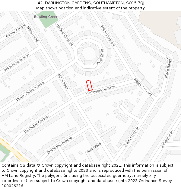 42, DARLINGTON GARDENS, SOUTHAMPTON, SO15 7QJ: Location map and indicative extent of plot