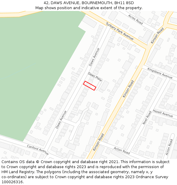 42, DAWS AVENUE, BOURNEMOUTH, BH11 8SD: Location map and indicative extent of plot