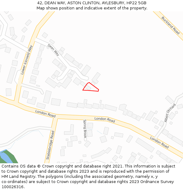 42, DEAN WAY, ASTON CLINTON, AYLESBURY, HP22 5GB: Location map and indicative extent of plot