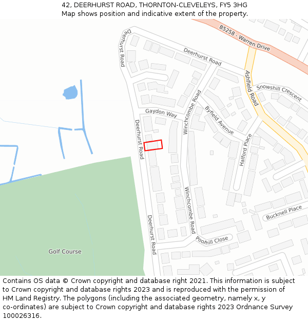 42, DEERHURST ROAD, THORNTON-CLEVELEYS, FY5 3HG: Location map and indicative extent of plot