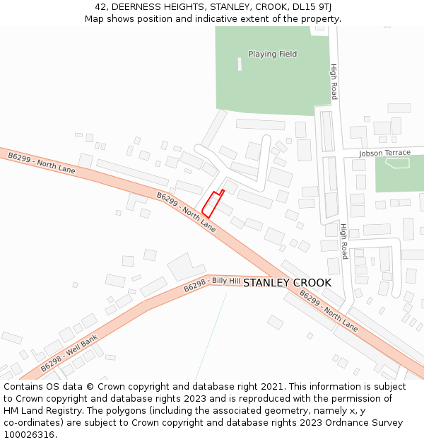 42, DEERNESS HEIGHTS, STANLEY, CROOK, DL15 9TJ: Location map and indicative extent of plot