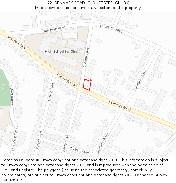 42, DENMARK ROAD, GLOUCESTER, GL1 3JQ: Location map and indicative extent of plot