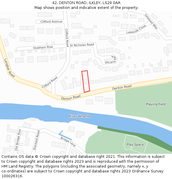 42, DENTON ROAD, ILKLEY, LS29 0AA: Location map and indicative extent of plot