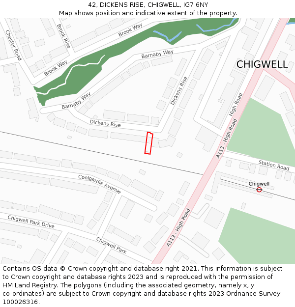 42, DICKENS RISE, CHIGWELL, IG7 6NY: Location map and indicative extent of plot