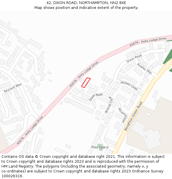 42, DIXON ROAD, NORTHAMPTON, NN2 8XE: Location map and indicative extent of plot