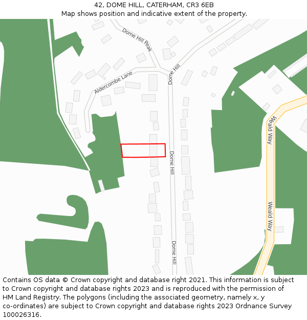 42, DOME HILL, CATERHAM, CR3 6EB: Location map and indicative extent of plot