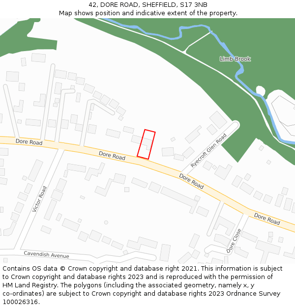 42, DORE ROAD, SHEFFIELD, S17 3NB: Location map and indicative extent of plot