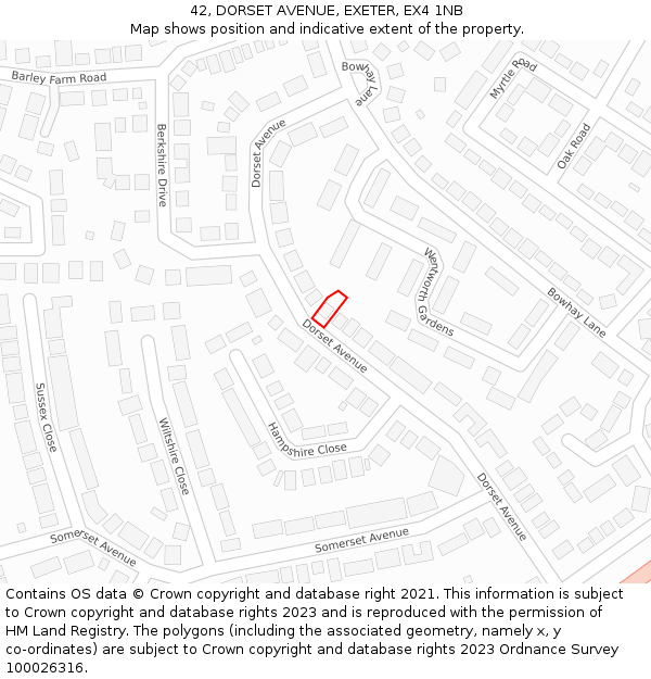42, DORSET AVENUE, EXETER, EX4 1NB: Location map and indicative extent of plot