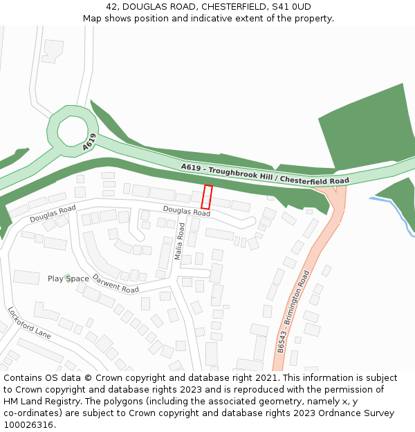 42, DOUGLAS ROAD, CHESTERFIELD, S41 0UD: Location map and indicative extent of plot