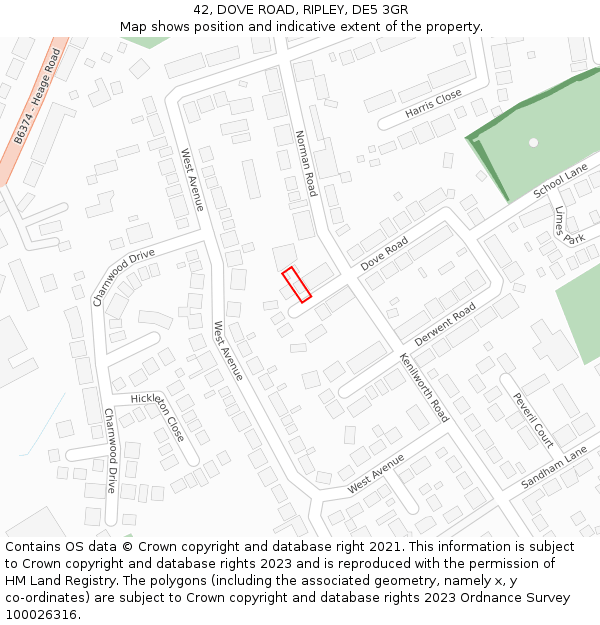 42, DOVE ROAD, RIPLEY, DE5 3GR: Location map and indicative extent of plot