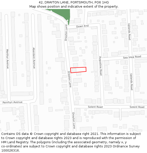 42, DRAYTON LANE, PORTSMOUTH, PO6 1HG: Location map and indicative extent of plot