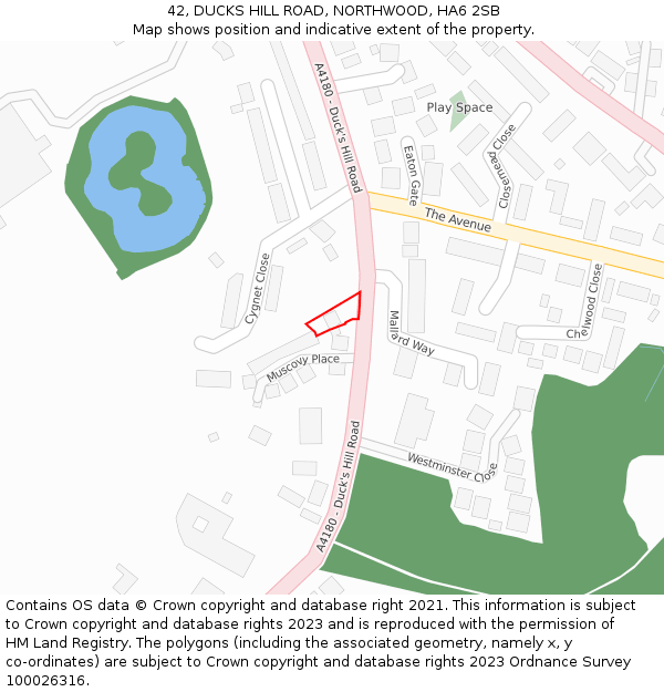 42, DUCKS HILL ROAD, NORTHWOOD, HA6 2SB: Location map and indicative extent of plot