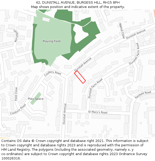 42, DUNSTALL AVENUE, BURGESS HILL, RH15 8PH: Location map and indicative extent of plot