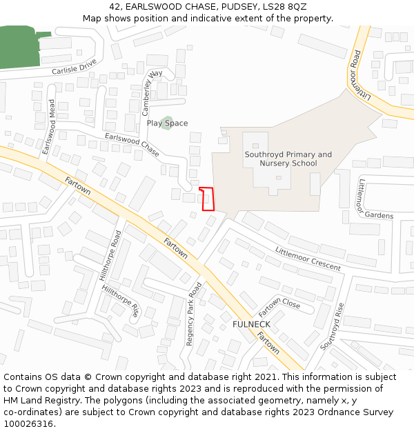 42, EARLSWOOD CHASE, PUDSEY, LS28 8QZ: Location map and indicative extent of plot