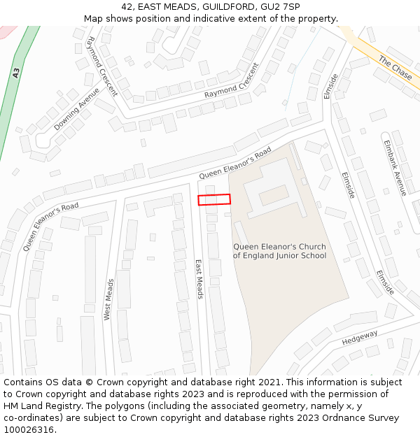 42, EAST MEADS, GUILDFORD, GU2 7SP: Location map and indicative extent of plot