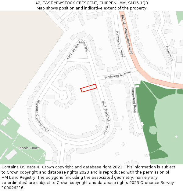 42, EAST YEWSTOCK CRESCENT, CHIPPENHAM, SN15 1QR: Location map and indicative extent of plot