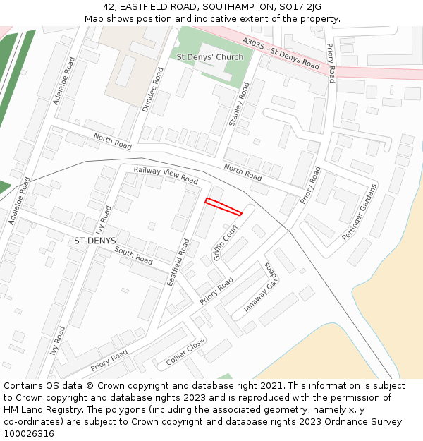 42, EASTFIELD ROAD, SOUTHAMPTON, SO17 2JG: Location map and indicative extent of plot