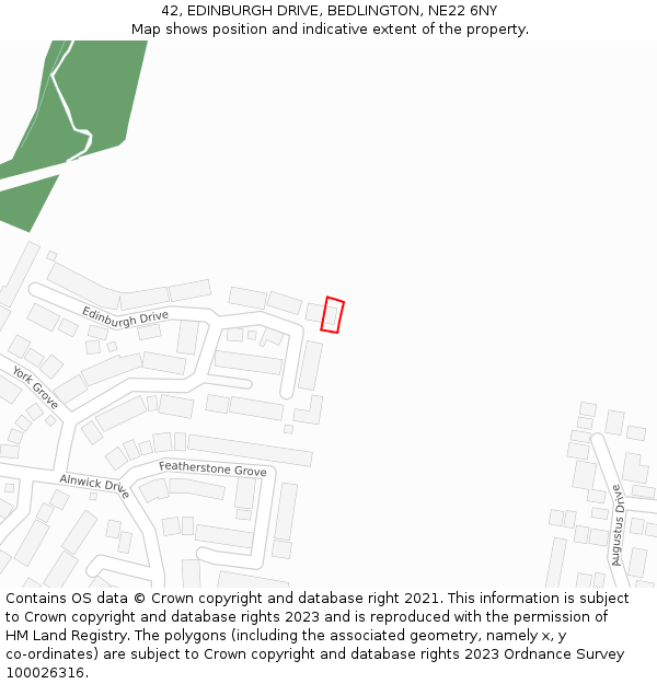 42, EDINBURGH DRIVE, BEDLINGTON, NE22 6NY: Location map and indicative extent of plot