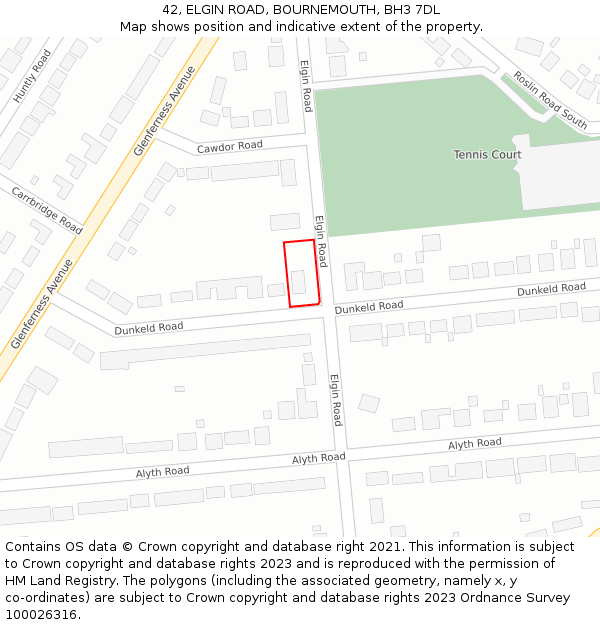 42, ELGIN ROAD, BOURNEMOUTH, BH3 7DL: Location map and indicative extent of plot