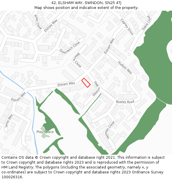 42, ELSHAM WAY, SWINDON, SN25 4TJ: Location map and indicative extent of plot