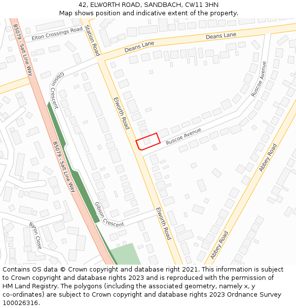 42, ELWORTH ROAD, SANDBACH, CW11 3HN: Location map and indicative extent of plot