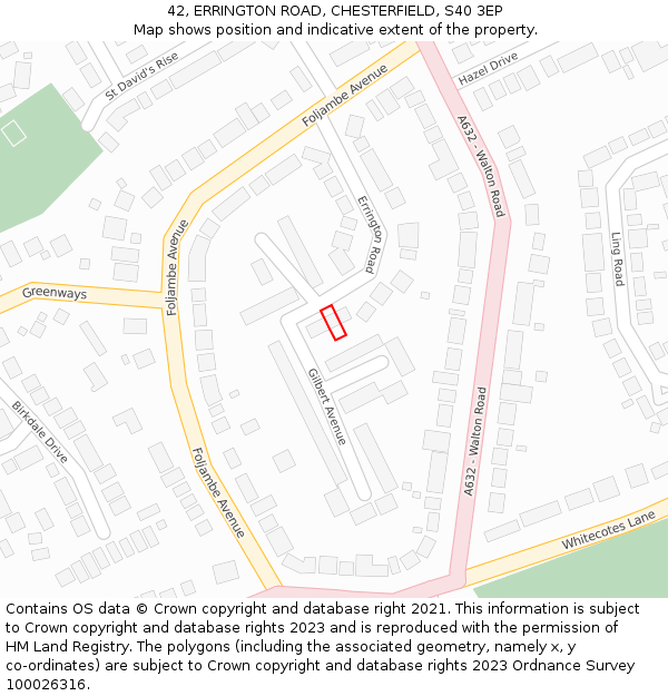 42, ERRINGTON ROAD, CHESTERFIELD, S40 3EP: Location map and indicative extent of plot