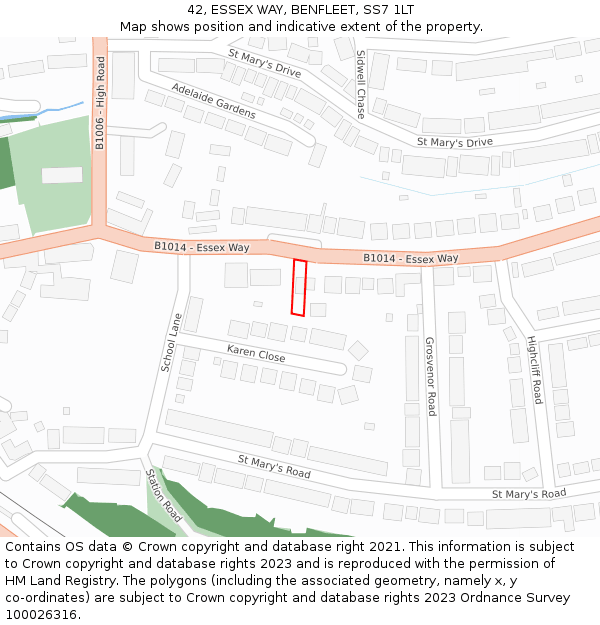 42, ESSEX WAY, BENFLEET, SS7 1LT: Location map and indicative extent of plot