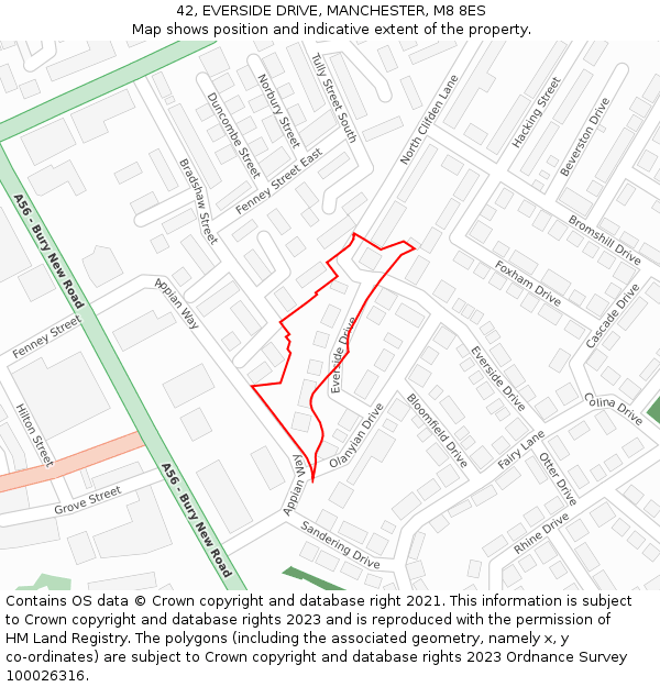 42, EVERSIDE DRIVE, MANCHESTER, M8 8ES: Location map and indicative extent of plot