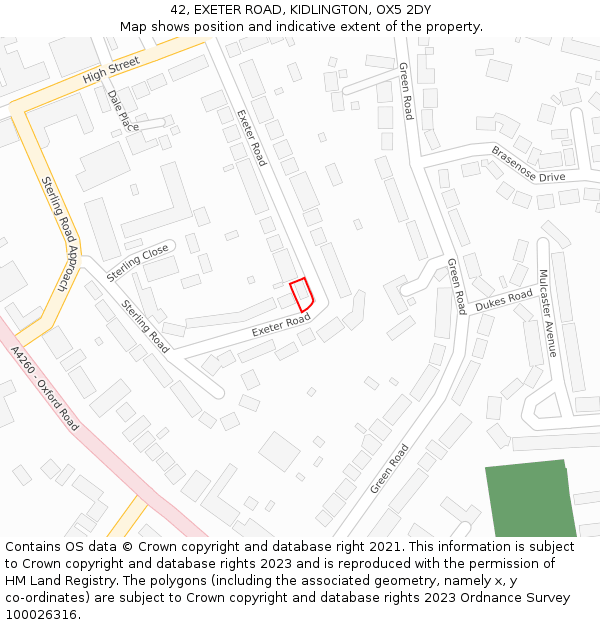 42, EXETER ROAD, KIDLINGTON, OX5 2DY: Location map and indicative extent of plot