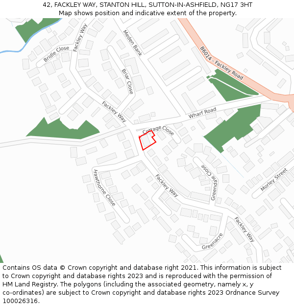 42, FACKLEY WAY, STANTON HILL, SUTTON-IN-ASHFIELD, NG17 3HT: Location map and indicative extent of plot