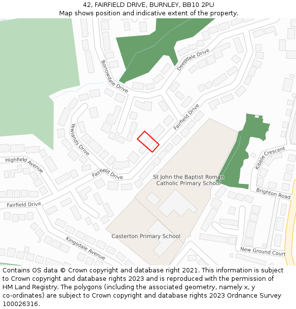 42, FAIRFIELD DRIVE, BURNLEY, BB10 2PU: Location map and indicative extent of plot
