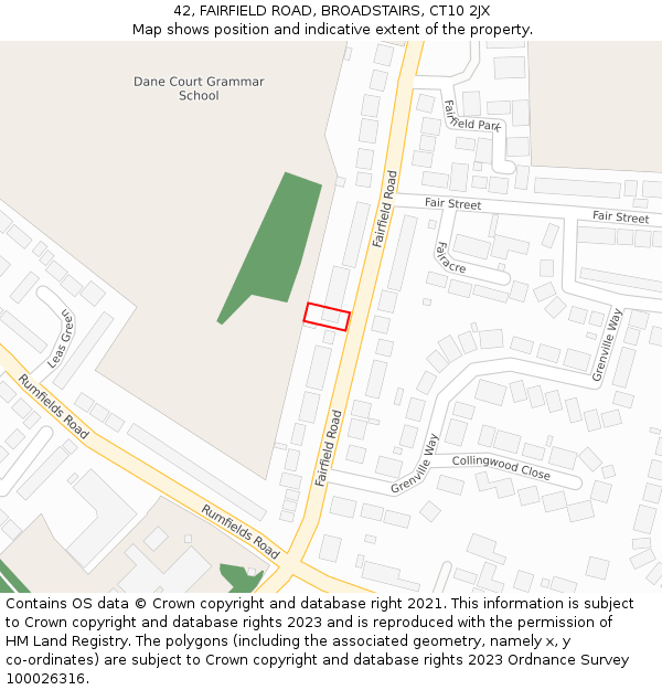 42, FAIRFIELD ROAD, BROADSTAIRS, CT10 2JX: Location map and indicative extent of plot