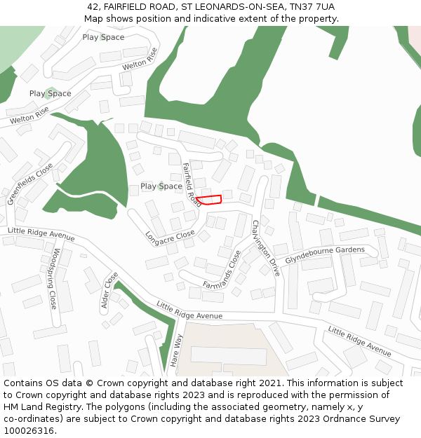 42, FAIRFIELD ROAD, ST LEONARDS-ON-SEA, TN37 7UA: Location map and indicative extent of plot