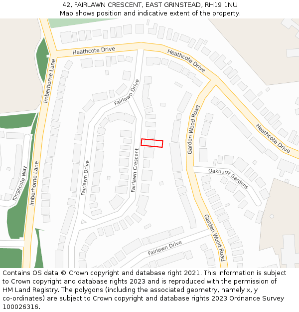 42, FAIRLAWN CRESCENT, EAST GRINSTEAD, RH19 1NU: Location map and indicative extent of plot