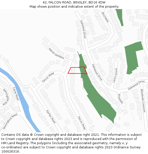 42, FALCON ROAD, BINGLEY, BD16 4DW: Location map and indicative extent of plot
