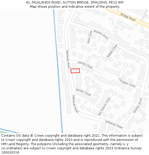 42, FALKLANDS ROAD, SUTTON BRIDGE, SPALDING, PE12 9XF: Location map and indicative extent of plot