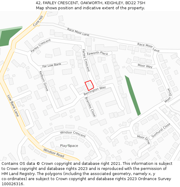 42, FARLEY CRESCENT, OAKWORTH, KEIGHLEY, BD22 7SH: Location map and indicative extent of plot