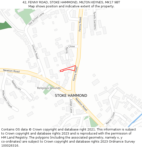 42, FENNY ROAD, STOKE HAMMOND, MILTON KEYNES, MK17 9BT: Location map and indicative extent of plot