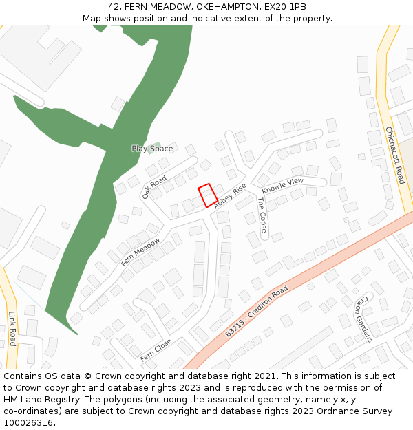 42, FERN MEADOW, OKEHAMPTON, EX20 1PB: Location map and indicative extent of plot