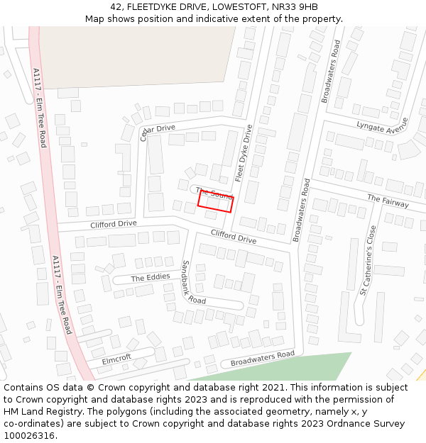 42, FLEETDYKE DRIVE, LOWESTOFT, NR33 9HB: Location map and indicative extent of plot