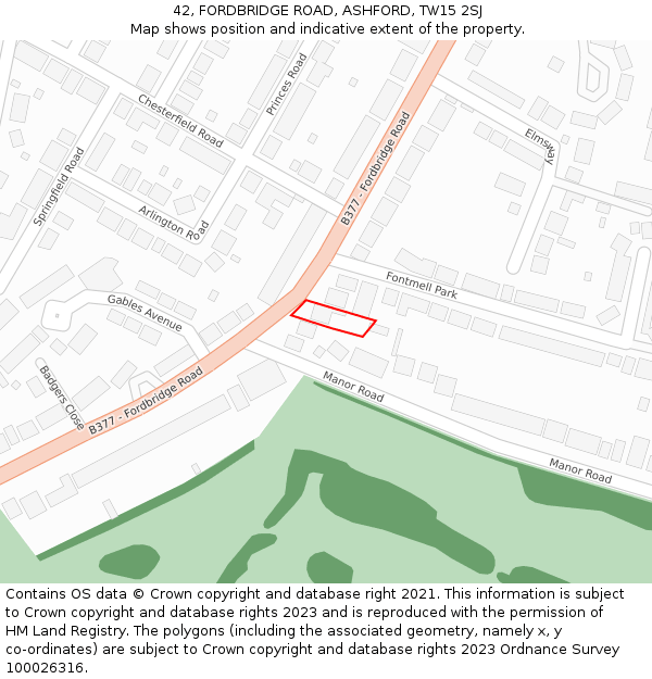 42, FORDBRIDGE ROAD, ASHFORD, TW15 2SJ: Location map and indicative extent of plot