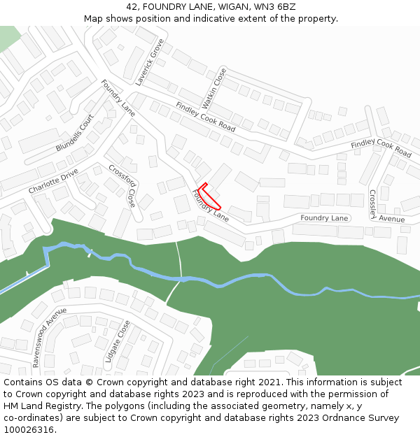 42, FOUNDRY LANE, WIGAN, WN3 6BZ: Location map and indicative extent of plot