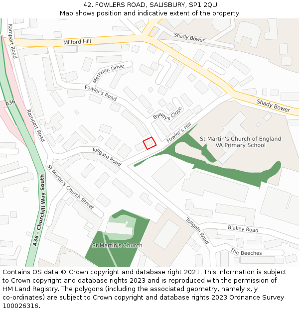 42, FOWLERS ROAD, SALISBURY, SP1 2QU: Location map and indicative extent of plot