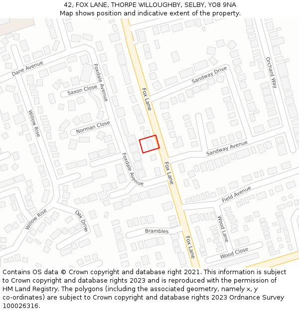 42, FOX LANE, THORPE WILLOUGHBY, SELBY, YO8 9NA: Location map and indicative extent of plot