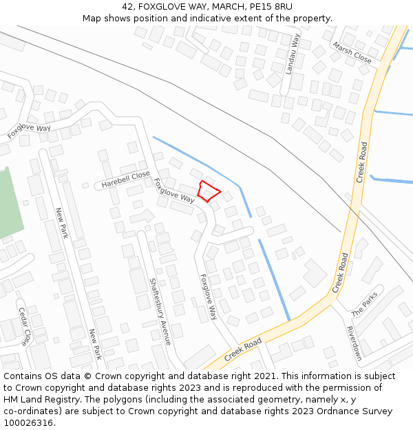 42, FOXGLOVE WAY, MARCH, PE15 8RU: Location map and indicative extent of plot