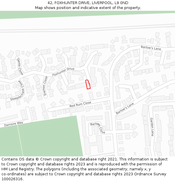 42, FOXHUNTER DRIVE, LIVERPOOL, L9 0ND: Location map and indicative extent of plot