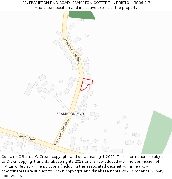 42, FRAMPTON END ROAD, FRAMPTON COTTERELL, BRISTOL, BS36 2JZ: Location map and indicative extent of plot